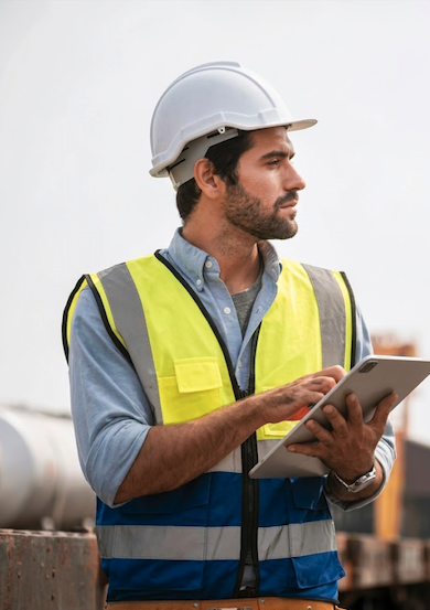 Engineer inspecting STP plant equipment